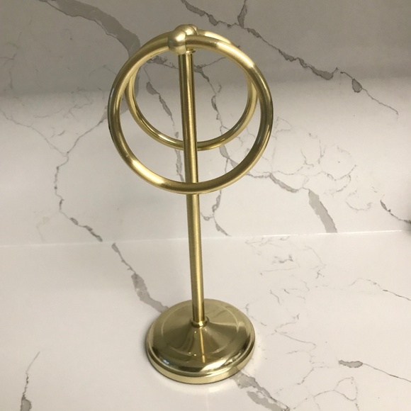Retro Brass / Gold tone Metal Bathroom Hand Towel Counter Vanity Stand Hanger - Picture 7 of 10